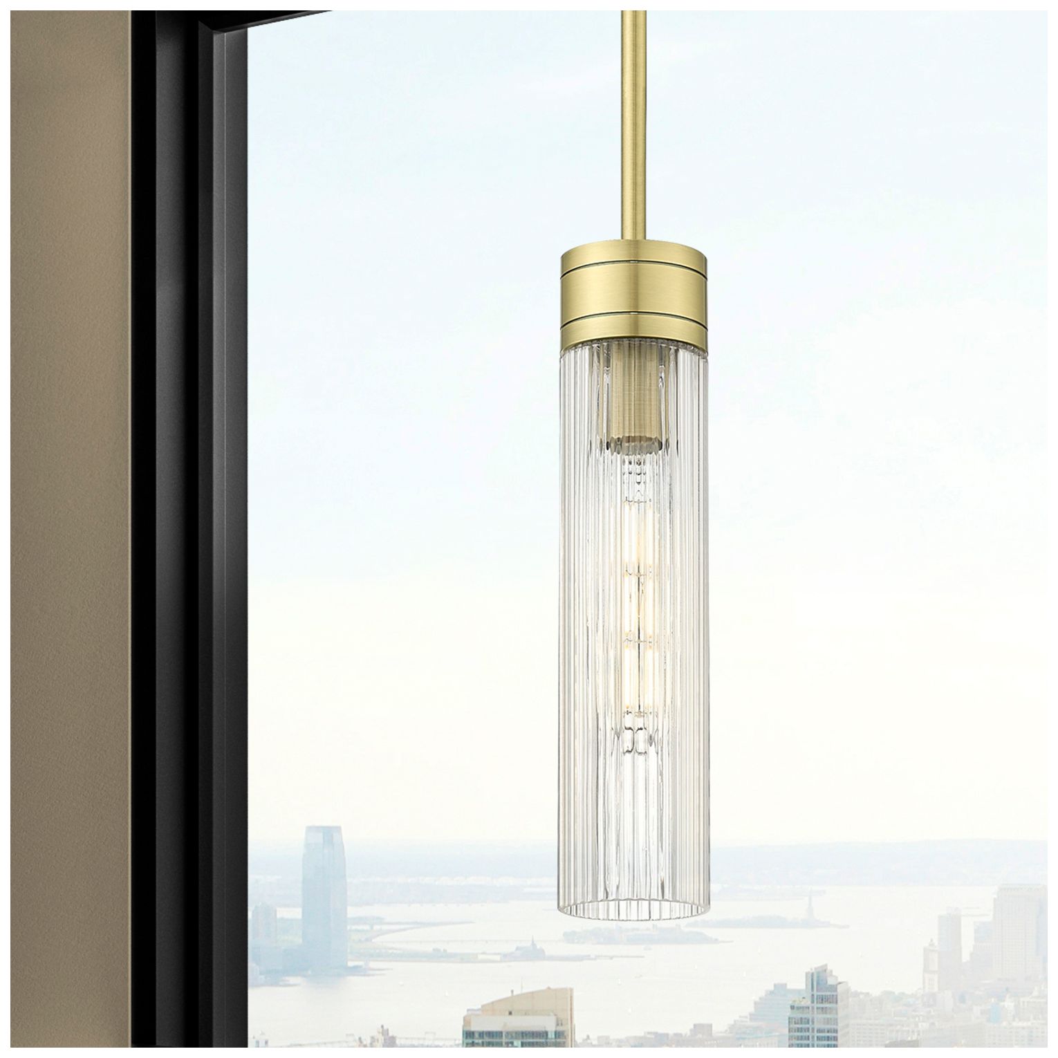 Image 2 Ballston Boreas 3" Stem Hung Mini Pendant Satin Gold w/ 8"H Clear Shade more views