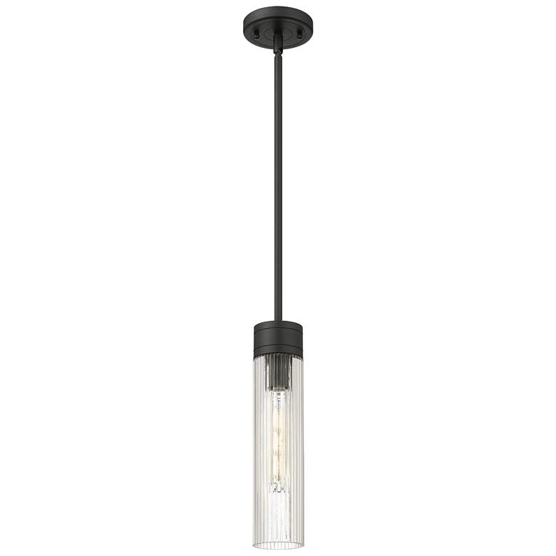 Image 1 Ballston Boreas 3" Stem Hung Mini Pendant Satin Nickel -11"H Striped White