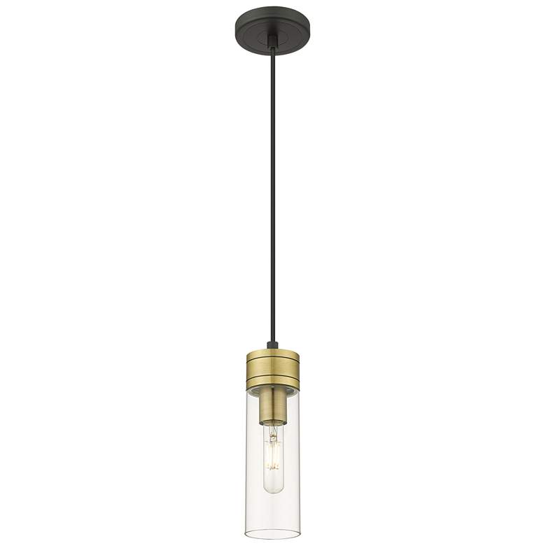 Image 1 Ballston Boreas 3" Stem Hung Mini Pendant Satin Nickel w/ 11"H Seedy Shade