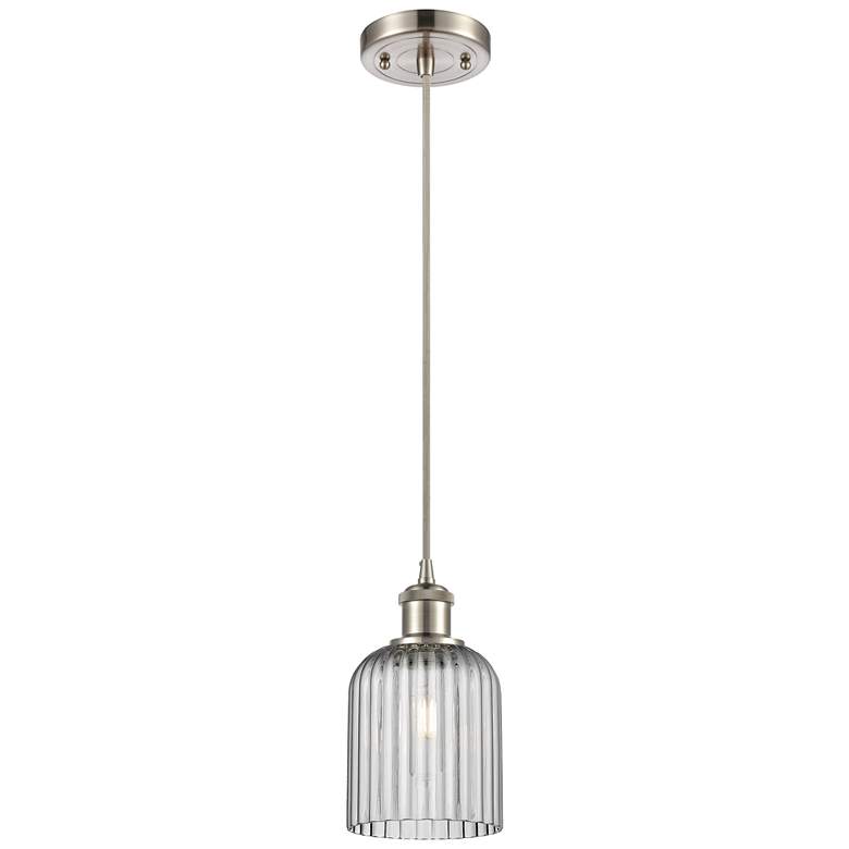 Image 1 Ballston Boreas 3" Stem Hung Mini Pendant Satin Nickel w/ 11"H Smoke Shade