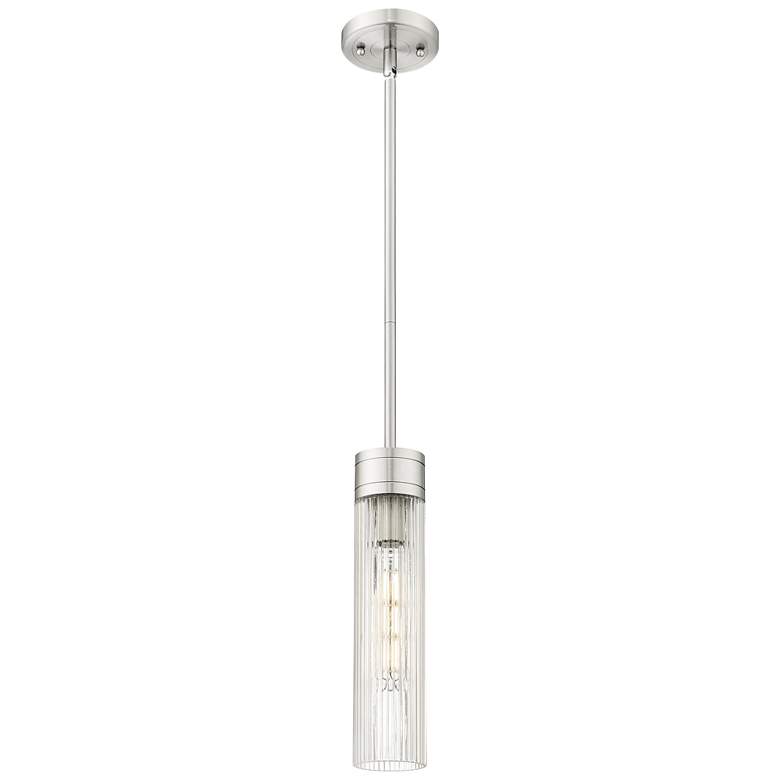 Image 1 Ballston Boreas 3" Stem Hung Mini Pendant Satin Nickel w/ 8"H Deco Swirl