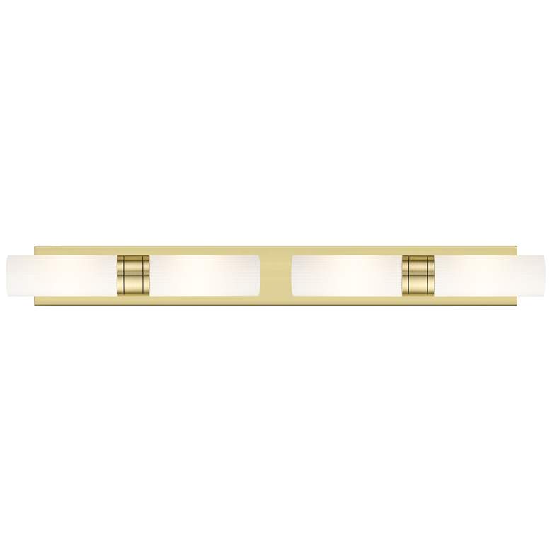 Image 1 Ballston Boreas 4 Light 39" Bath Vanity Antique Brass Striped White Shade