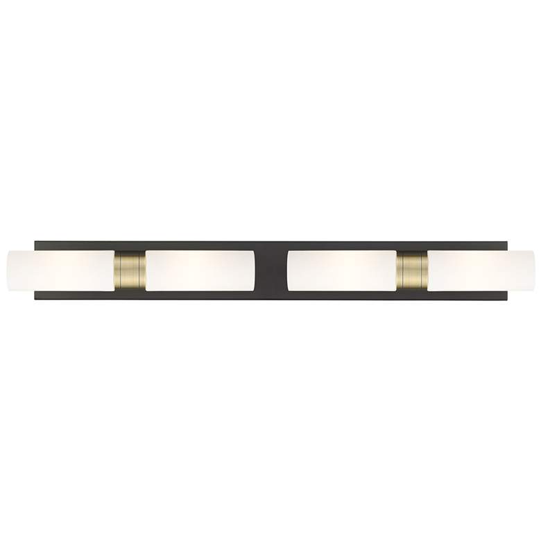 Image 1 Ballston Boreas 4 Light 39" Bath Vanity Black Antique Brass White Shade