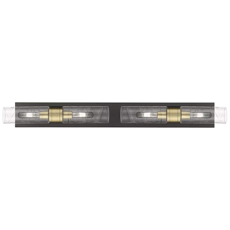Image 1 Ballston Boreas 4 Light 39" Bath Vanity Black Brass Deco Swirl Shade