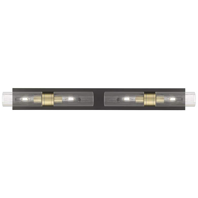 Image 1 Ballston Boreas 4 Light 39" Bath Vanity Black Brass Striped Clear Shade