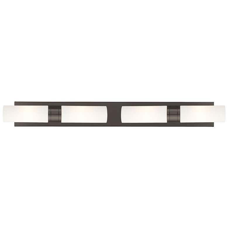 Image 1 Ballston Boreas 4 Light 39" Bath Vanity Bronze Striped White Shade