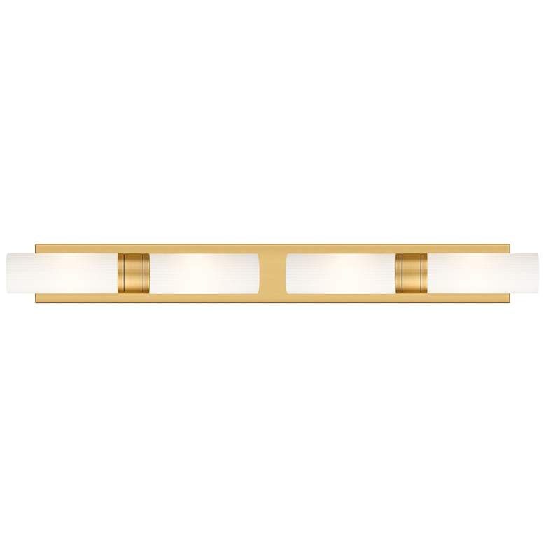 Image 1 Ballston Boreas 4 Light 39" Bath Vanity Brushed Brass Striped White Shade