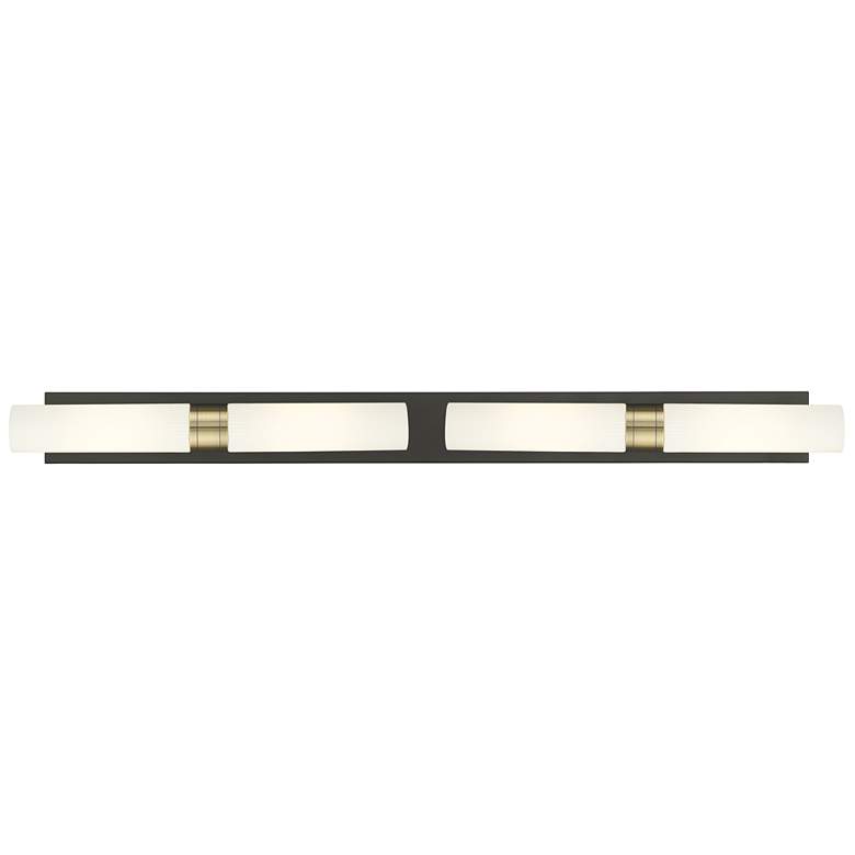 Image 1 Ballston Boreas 4 Light 51" Bath Vanity Black Brass Striped White Shade
