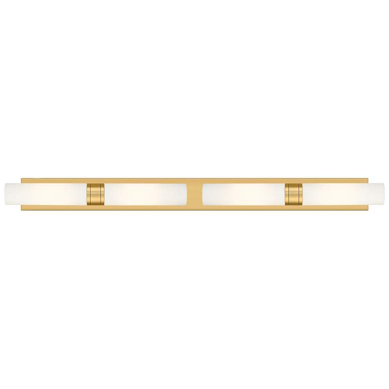 Image 1 Ballston Boreas 4 Light 51" Bath Vanity Brushed Brass Striped White Shade