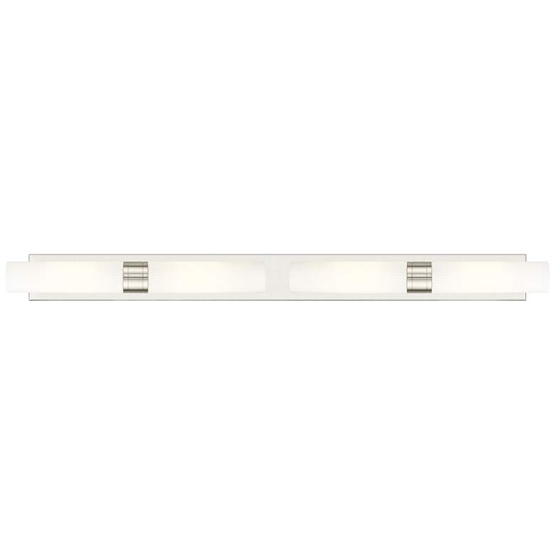 Image 1 Ballston Boreas 4 Light 51" Bath Vanity Satin Nickel Striped White Shade