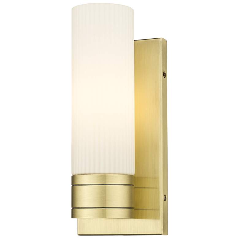Image 1 Ballston Boreas 5" Sconce Antique Brass w/ 8"H Striped White Shade