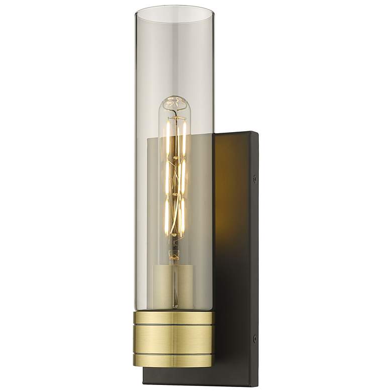 Image 1 Ballston Boreas 5" Sconce Black Brass w/ 11"H Light Smoke Shade