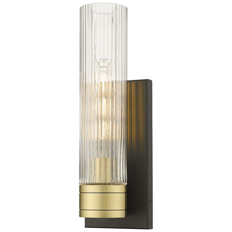Image 1 Ballston Boreas 5" Sconce Black Brass w/ 11"H Striped Clear Shade