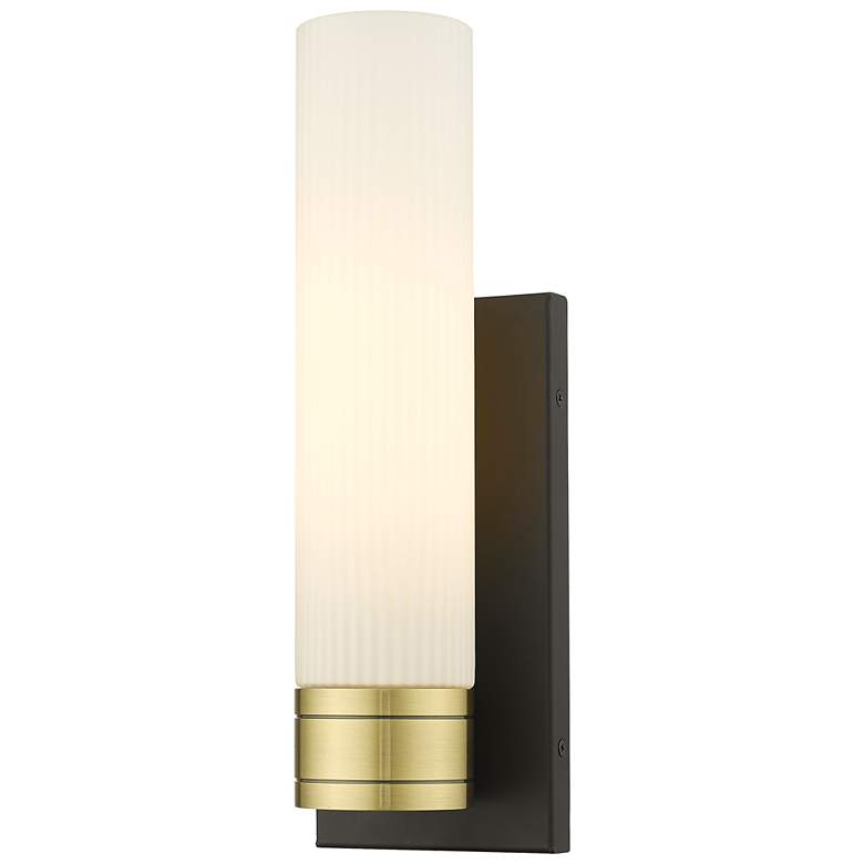 Image 1 Ballston Boreas 5" Sconce Black Brass w/ 11"H Striped White Shade
