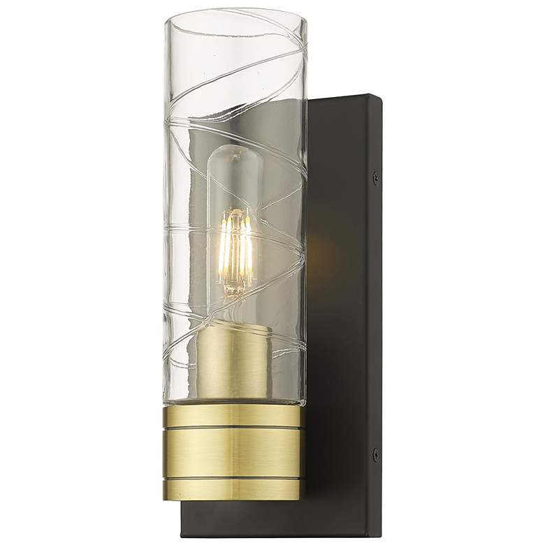 Image 1 Ballston Boreas 5" Sconce Black Brass w/ 8"H Deco Swirl Shade