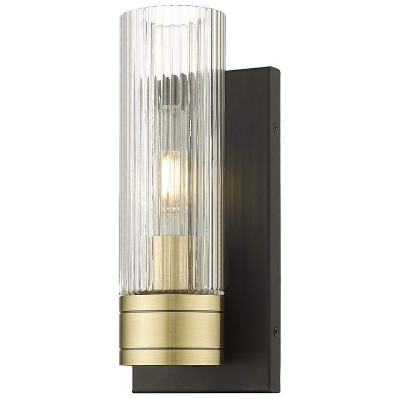 Image 1 Ballston Boreas 5" Sconce Black Brass w/ 8"H Striped Clear Shade