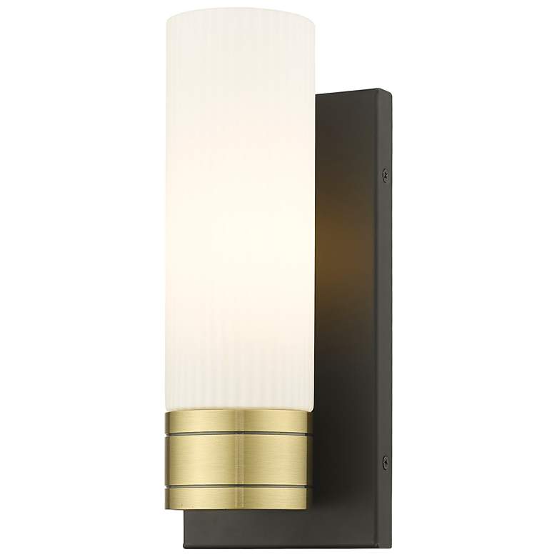 Image 1 Ballston Boreas 5" Sconce Black Brass w/ 8"H Striped White Shade