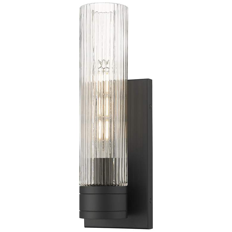 Image 1 Ballston Boreas 5" Sconce Black w/ 11"H Striped Clear Shade