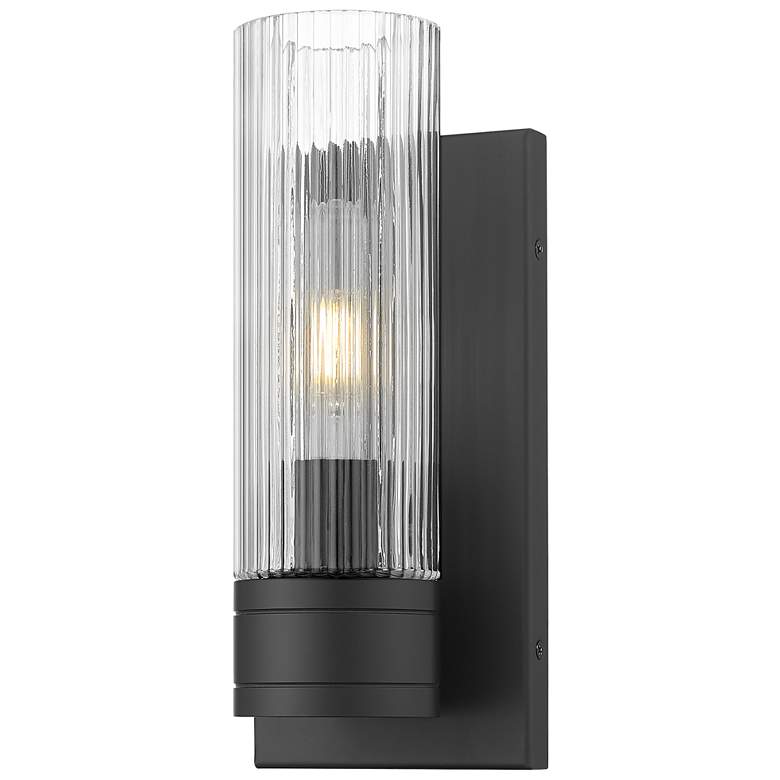 Image 1 Ballston Boreas 5" Sconce Black w/ 8"H Striped Clear Shade