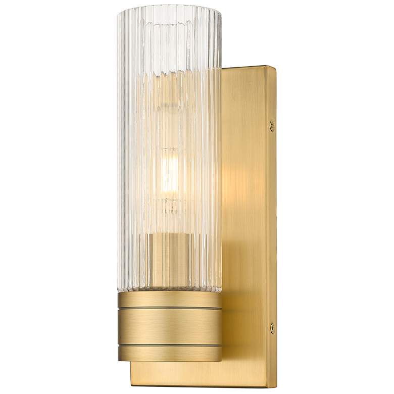 Image 1 Ballston Boreas 5" Sconce Brass w/ 8"H Striped Clear Shade