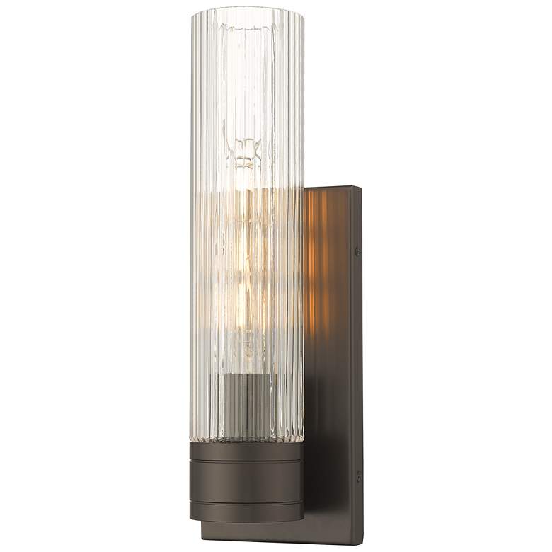 Image 1 Ballston Boreas 5" Sconce Bronze w/ 11"H Striped Clear Shade