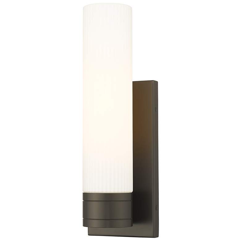 Image 1 Ballston Boreas 5" Sconce Bronze w/ 11"H Striped White Shade