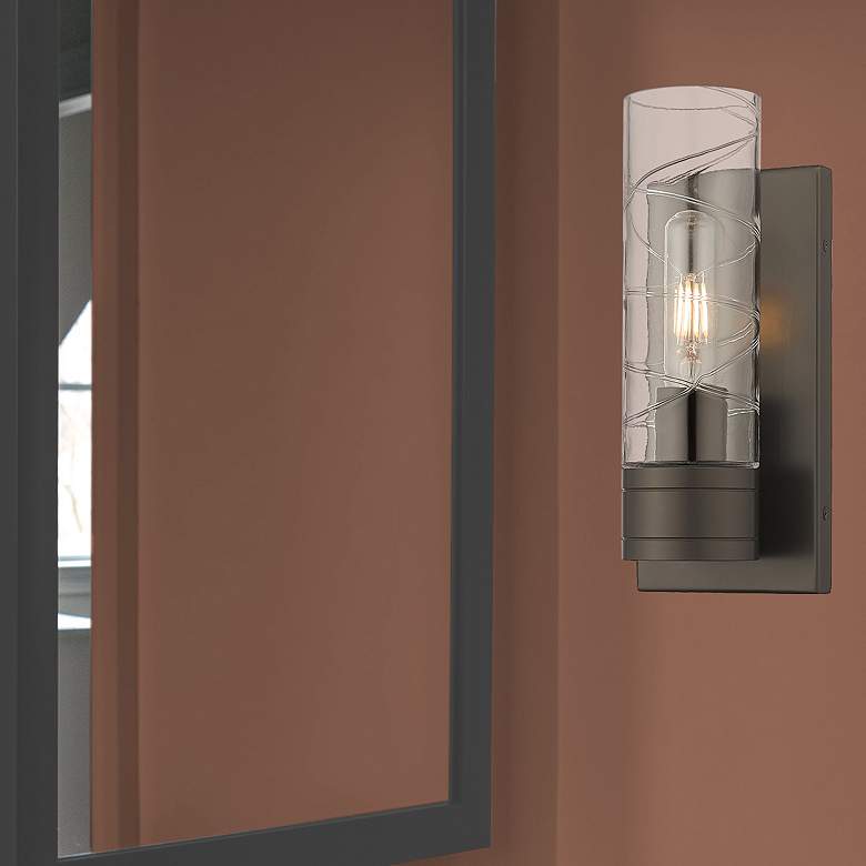 Image 4 Ballston Boreas 5" Sconce Bronze w/ 8"H Deco Swirl Shade more views