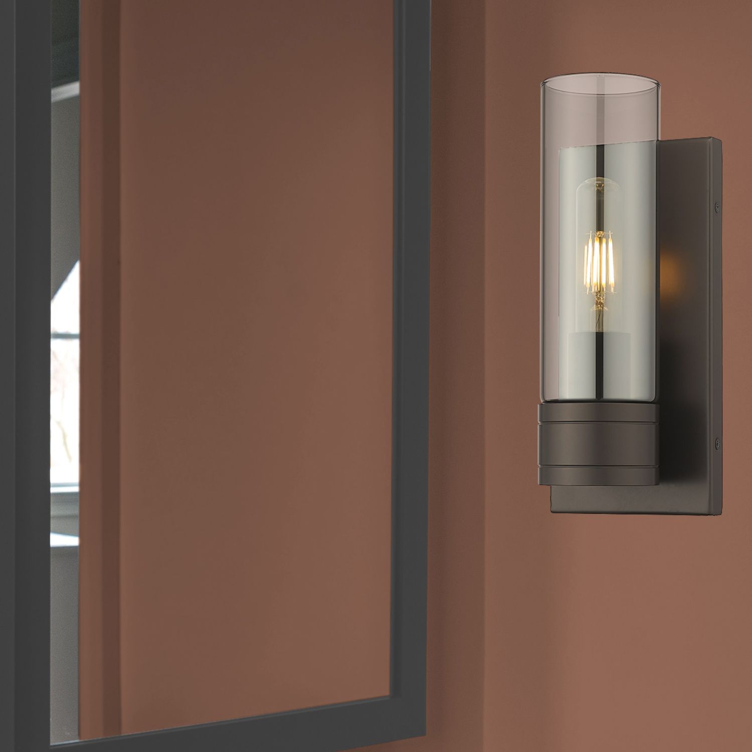 Image 3 Ballston Boreas 5" Sconce Bronze w/ 8"H Light Smoke Shade more views