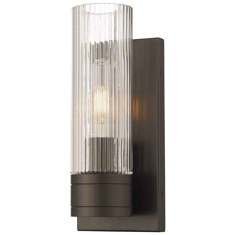 Image 1 Ballston Boreas 5" Sconce Bronze w/ 8"H Striped Clear Shade