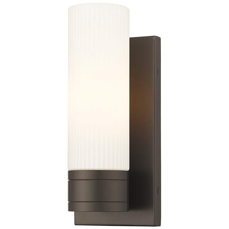 Image 1 Ballston Boreas 5" Sconce Bronze w/ 8"H Striped White Shade