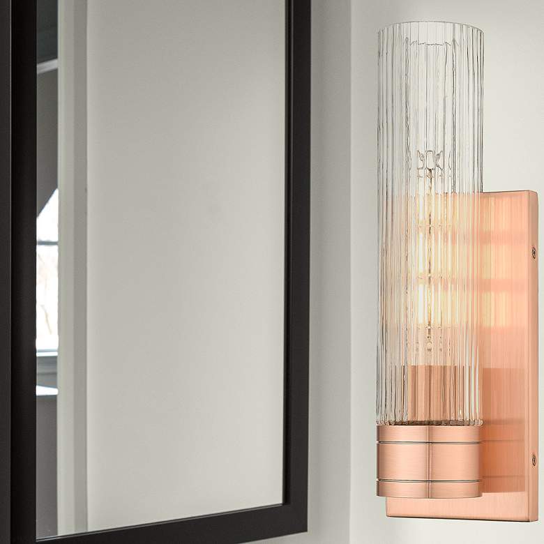 Image 3 Ballston Boreas 5" Sconce Copper w/ 11"H Striped Clear Shade more views
