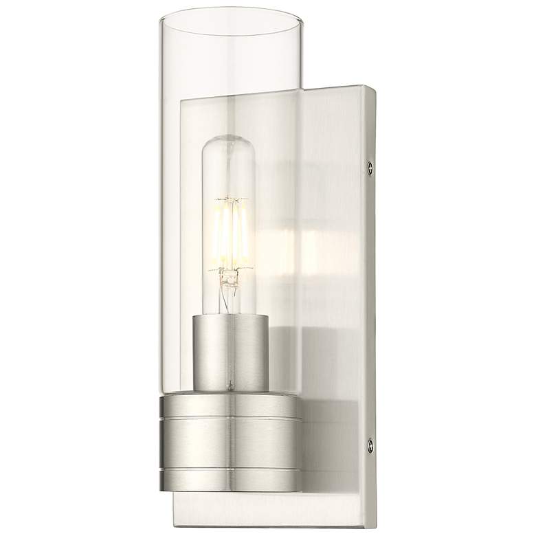 Image 1 Ballston Boreas 5" Sconce Satin Nickel Finish w/ 8"H Clear Shade