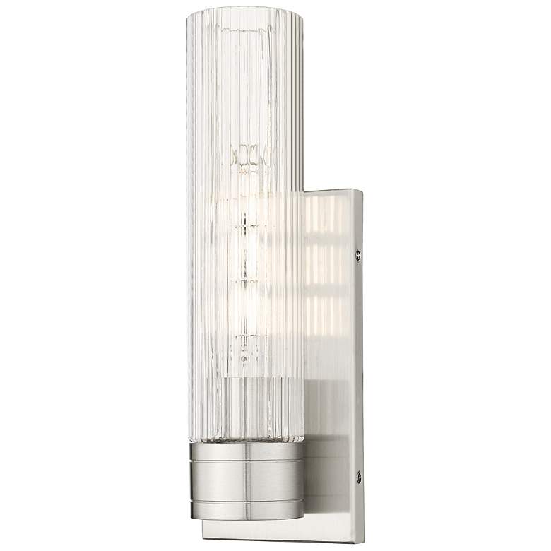 Image 1 Ballston Boreas 5" Sconce Satin Nickel w/ 11"H Striped Clear Shade
