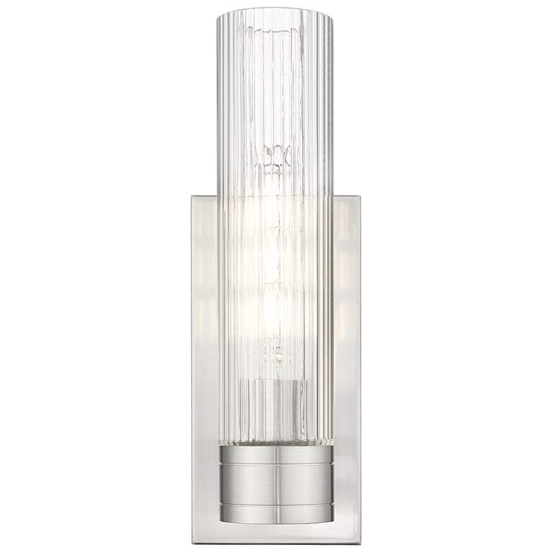 Image 2 Ballston Boreas 5" Sconce Satin Nickel w/ 11"H Striped Clear Shade more views