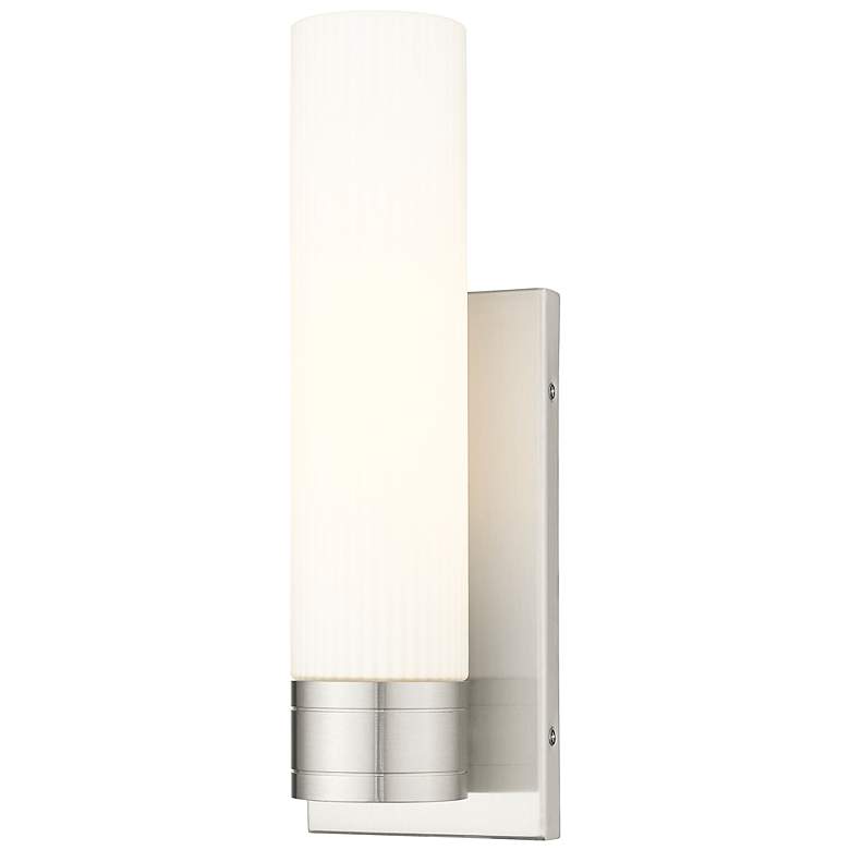 Image 1 Ballston Boreas 5" Sconce Satin Nickel w/ 11"H Striped White Shade