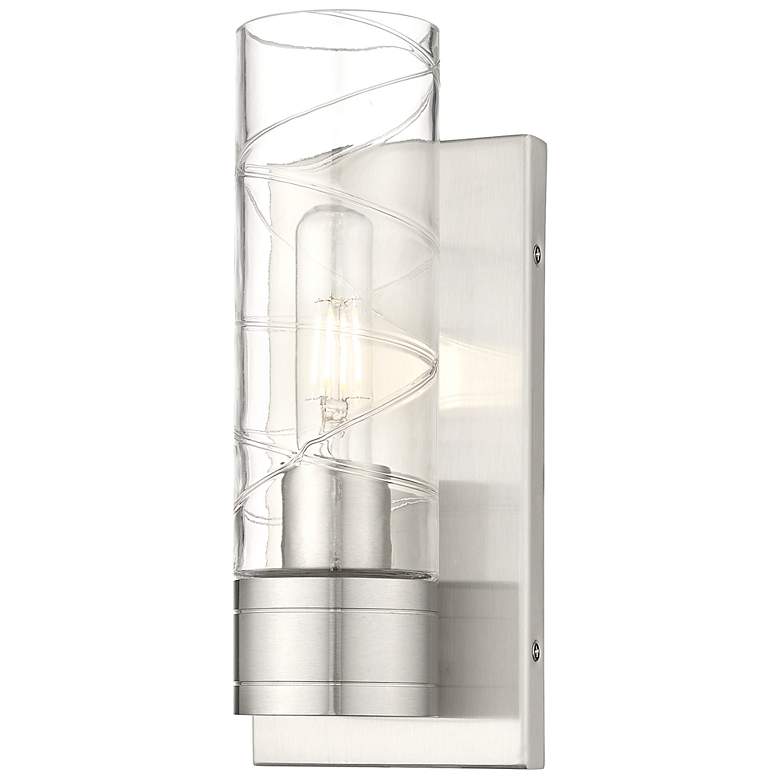 Image 1 Ballston Boreas 5" Sconce Satin Nickel w/ 8"H Deco Swirl Shade