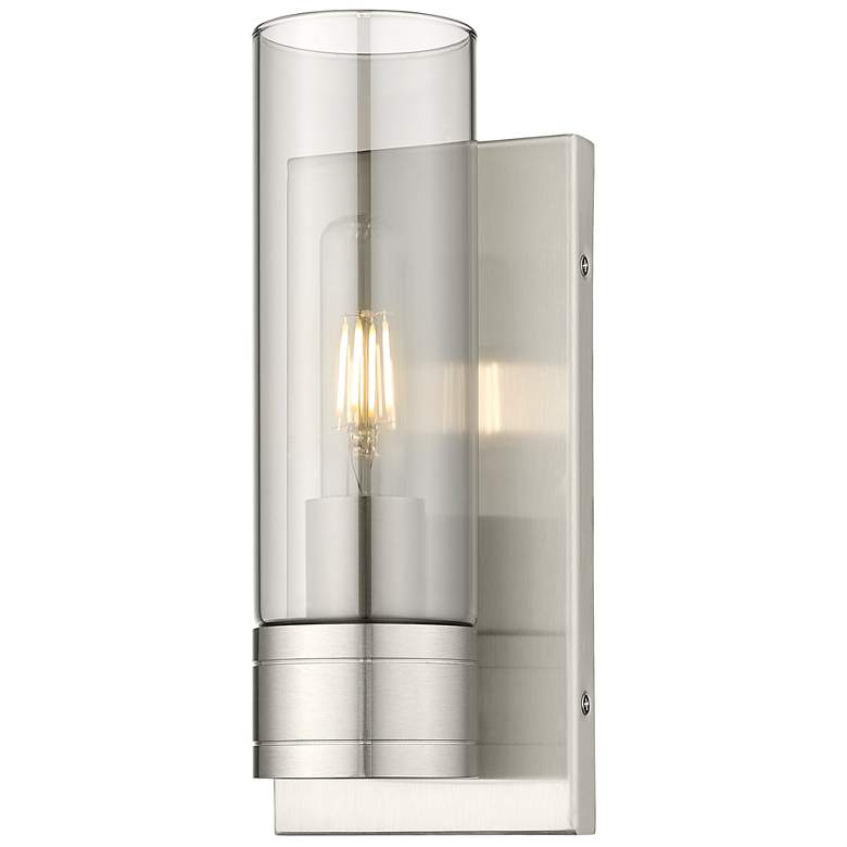 Image 1 Ballston Boreas 5" Sconce Satin Nickel w/ 8"H Light Smoke Shade