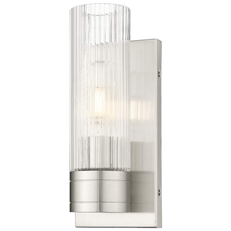 Image 1 Ballston Boreas 5" Sconce Satin Nickel w/ 8"H Striped Clear Shade