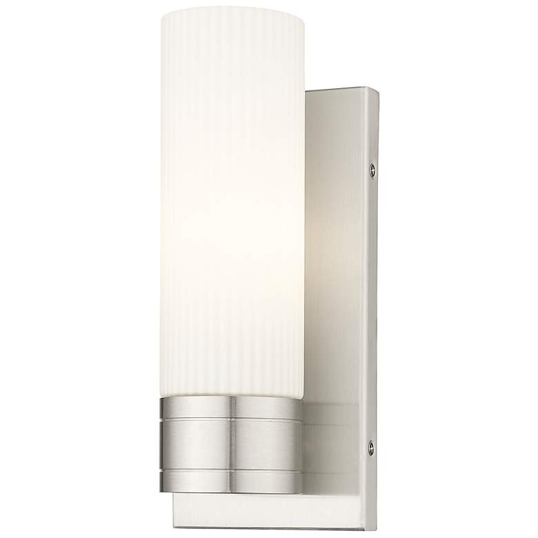 Image 1 Ballston Boreas 5" Sconce Satin Nickel w/ 8"H Striped White Shade