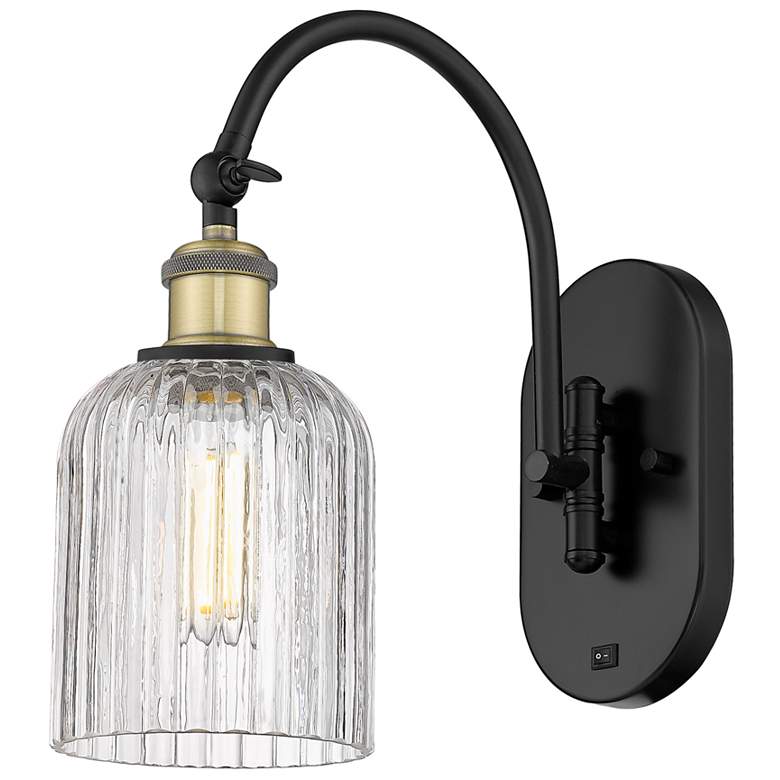 Image 1 Ballston Bridal Veil 12.5"H Black Brass Adjustable Sconce w/ Clear Sha