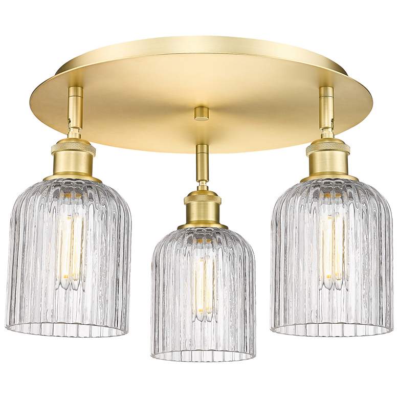 Image 1 Ballston Bridal Veil 16.75"W 3-Light Satin Gold Flush Mount w/ Clear S
