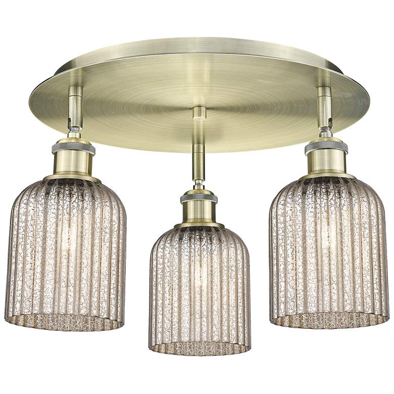 Image 1 Ballston Bridal Veil 17" 3 Light Flush Mount Antique Brass w/ Mercury Shade