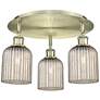 Ballston Bridal Veil 17" 3 Light Flush Mount Antique Brass w/ Mercury Shade