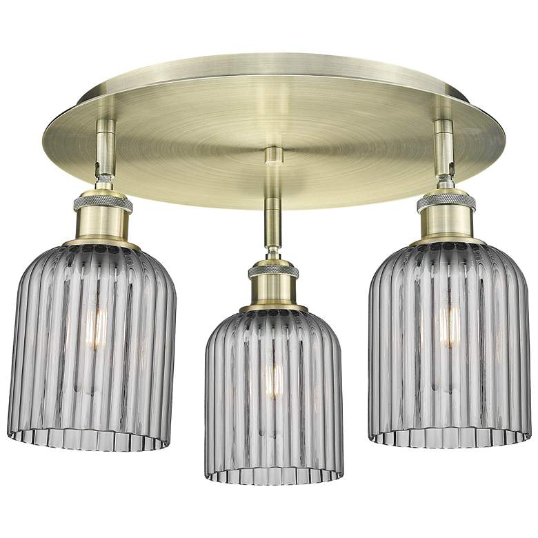 Image 1 Ballston Bridal Veil 17" 3 Light Flush Mount Antique Brass w/ Smoke Shade