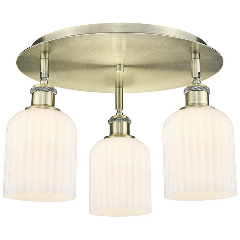 Image 1 Ballston Bridal Veil 17" 3 Light Flush Mount Antique Brass w/ White Shade