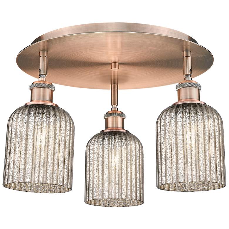 Image 1 Ballston Bridal Veil 17" 3 Light Flush Mount Antique Copper Mercury Shade