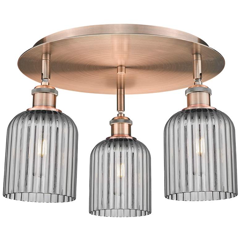Image 1 Ballston Bridal Veil 17" 3 Light Flush Mount Antique Copper w/ Smoke Shade