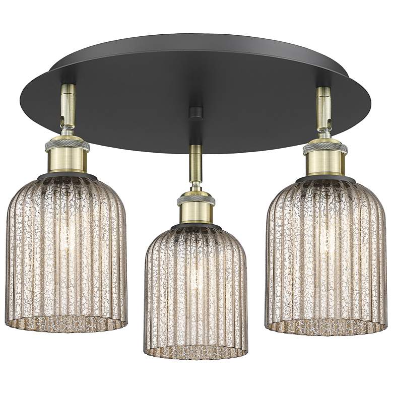 Image 1 Ballston Bridal Veil 17" 3 Light Flush Mount Black Brass w/ Mercury Shade