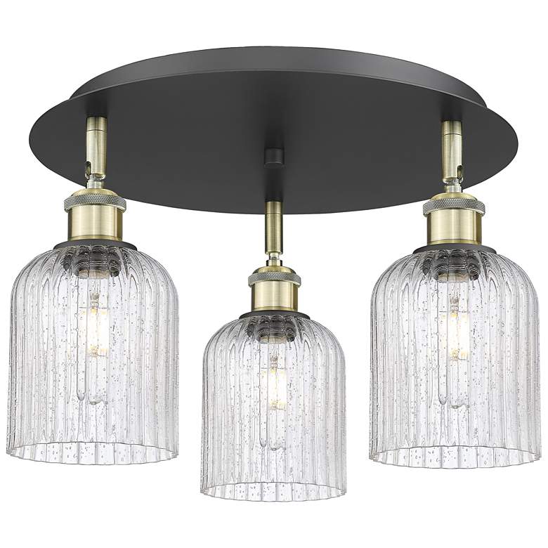 Image 1 Ballston Bridal Veil 17" 3 Light Flush Mount Black Brass w/ Seedy Shade