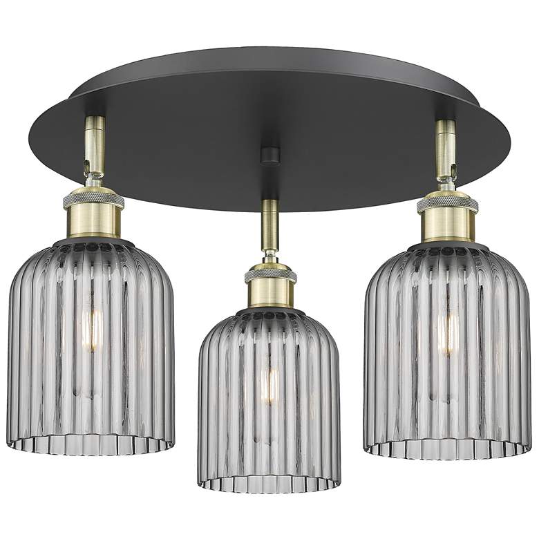 Image 1 Ballston Bridal Veil 17" 3 Light Flush Mount Black Brass w/ Smoke Shade